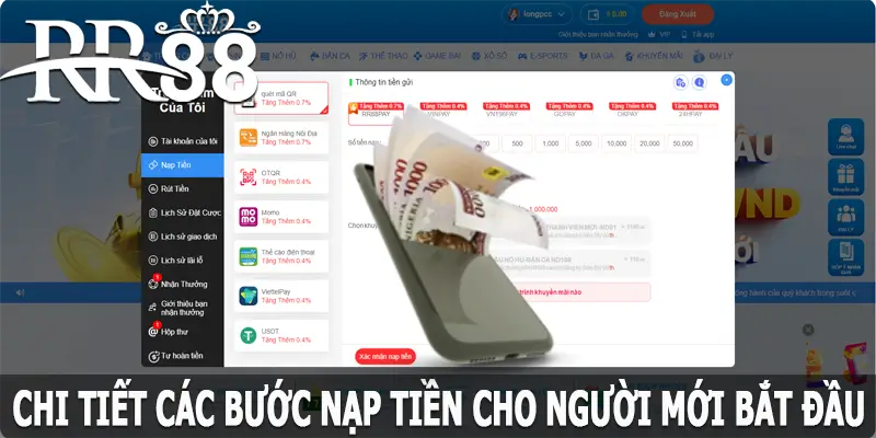 Chi tiết các bước nạp tiền RR88 cho người mới bắt đầu