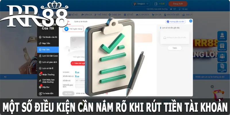 Một số điều kiện cần nắm rõ khi rút tiền RR88